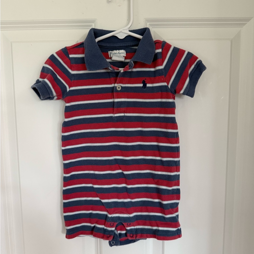 Ralph Lauren Red & Blue Striped Baby Boy Bodysuit - Size 9 months